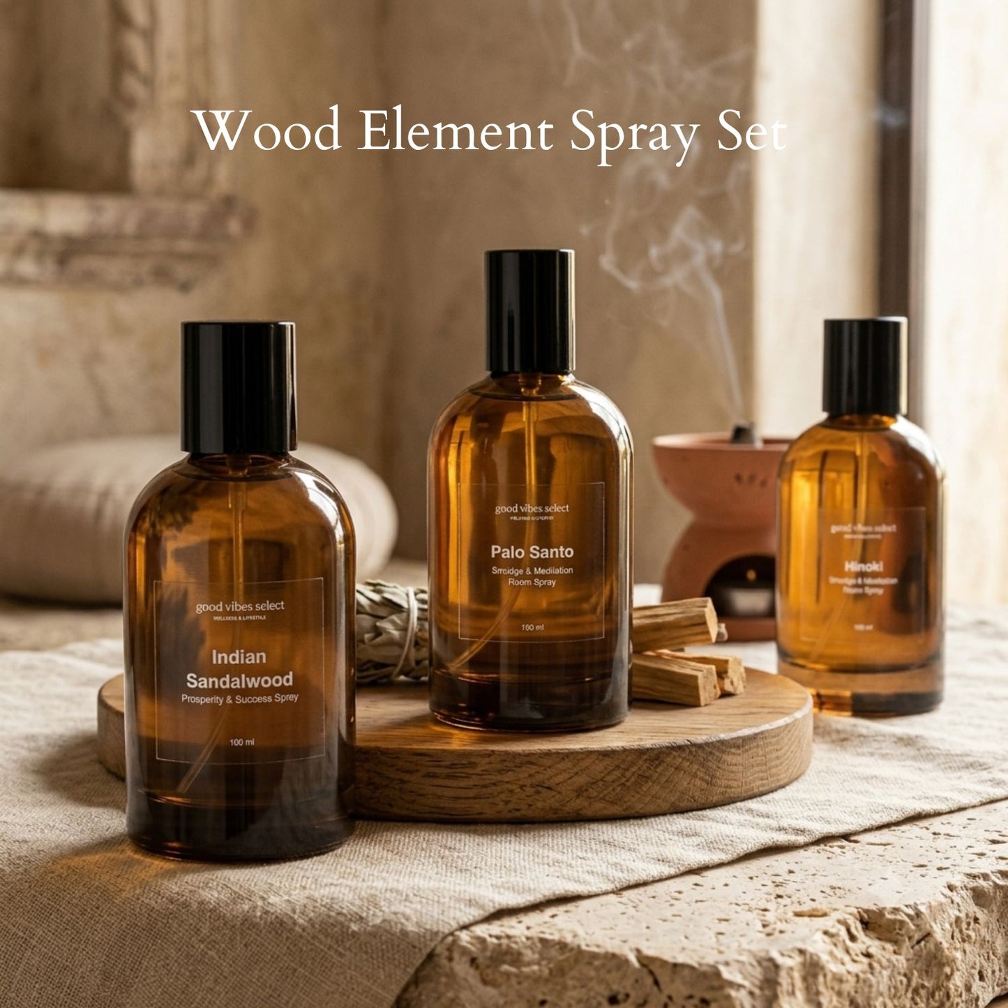 【The Instant Shift】3-in-1 Wood Element Aura Spray Set (Peruvian Palo Santo, Indian Sandalwood & Alishan Hinoki)