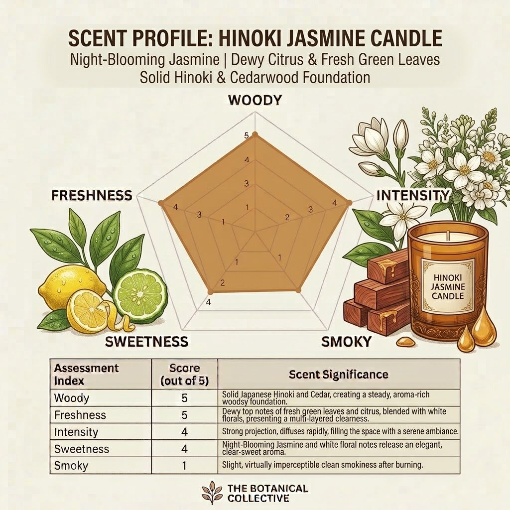 Hinoki Jasmine Scented Candle | 
Fresh & Uplifting Cypress Candle (Cotton Wick)